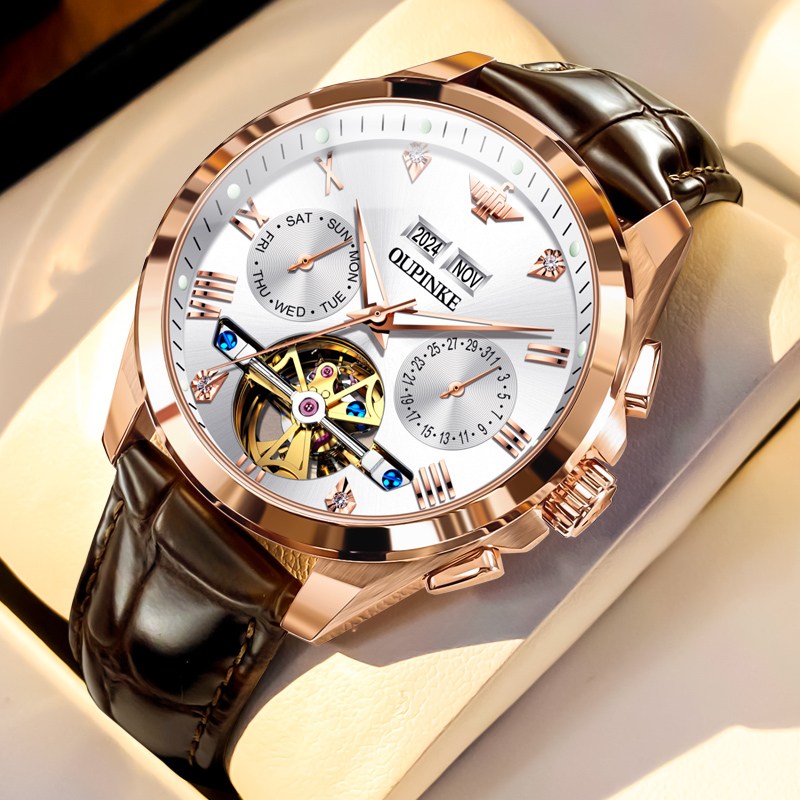 OUPINKE 남성 시계 정품 자동 기계식 오토매틱 럭셔리 명품 워터프루프 야광 가죽 투조 다기능 남성시계 366,100원