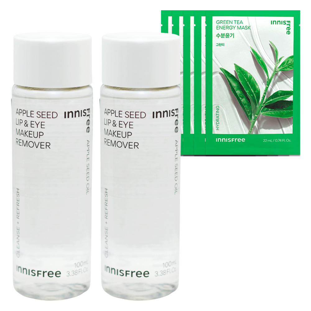 이니스프리 애플씨드 립앤아이 메이크업 리무버 2개+(그린티 마스크 10매 증정) 18,000원