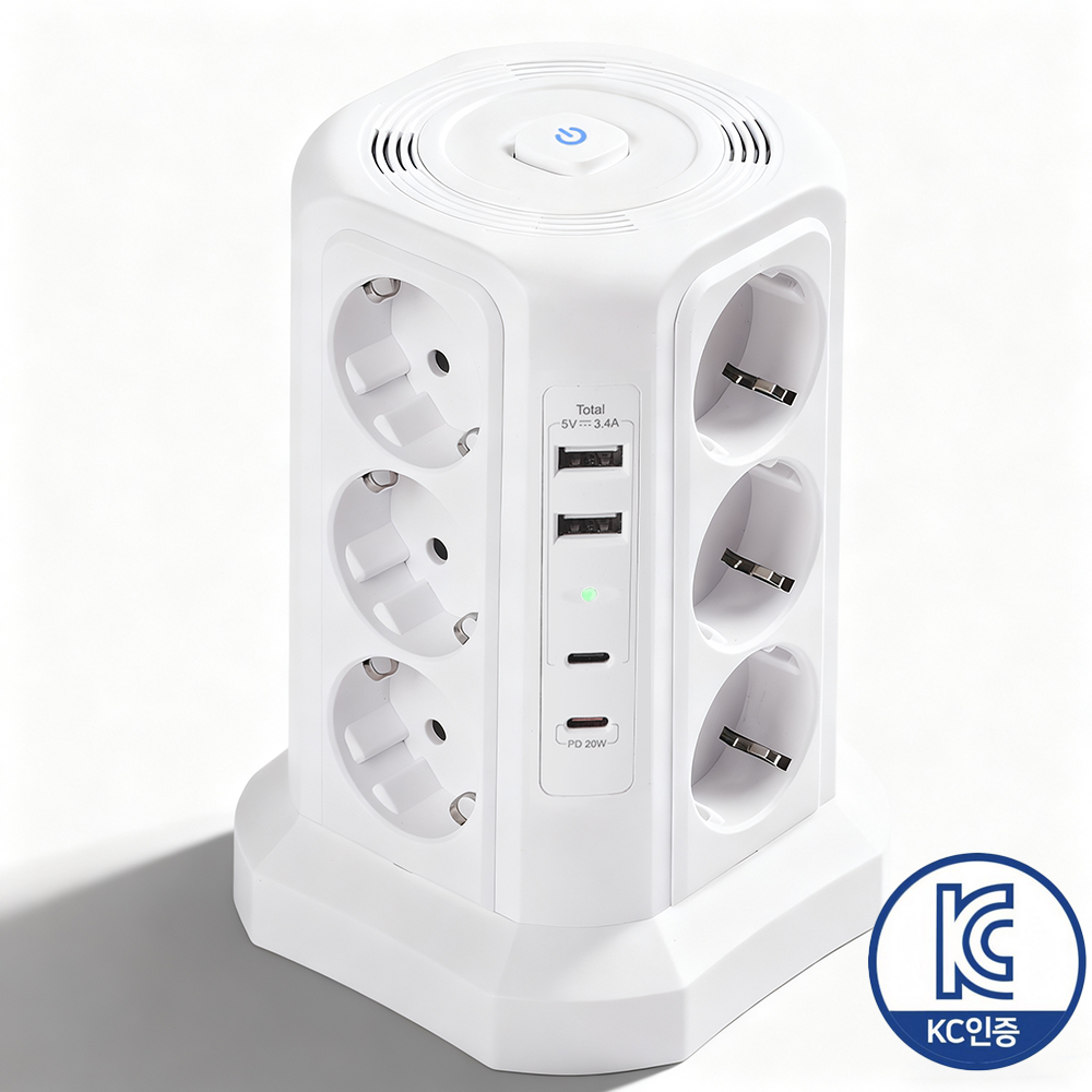 KUTUMAI 16A 대용량 USB 타워 멀티탭 16구 - 4000W KC인증 과부하차단, 12구+USB 4구 (PD20W C타입), 접지서지보호, 계절별 안심 사용, 캠핑/홈오피, 흰색, 1개, 2m 50,220원