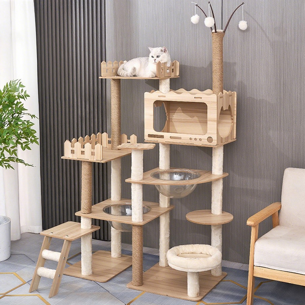 ANYOU 원목 구조로 캣폴  캣타워 펫인 대형 심플 선반 놀이와 휴식 공간 제공 69,850원