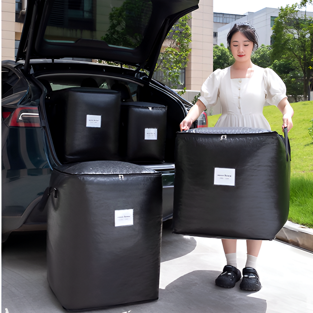 아즈몰 2pcs 튼튼한 초대형 이사 가방 접이식 보관백 손잡이 이삿짐, 2개, 블랙 19,400원