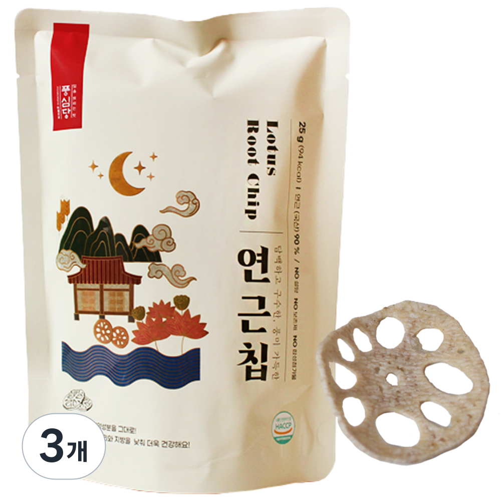 풍심당 국내산 연근칩, 저당간식, 인기과자, 회사 간식, 25g, 3개 12,830원