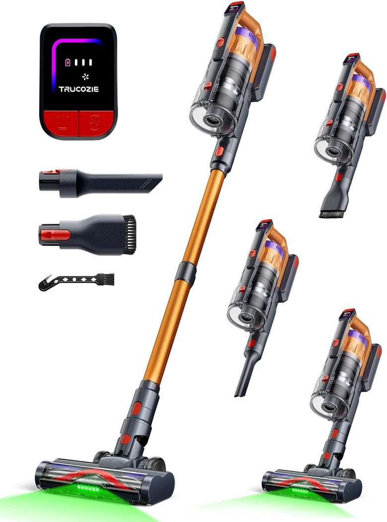 가정용 무선 청소기 70분 런타임으로 업그레이드된 60Kpa 강력 흡입 애완동물 헤어 하드우드 바닥 및 카펫용 그린 LED 조명 독립형 충전식 스틱 골든 396,200원