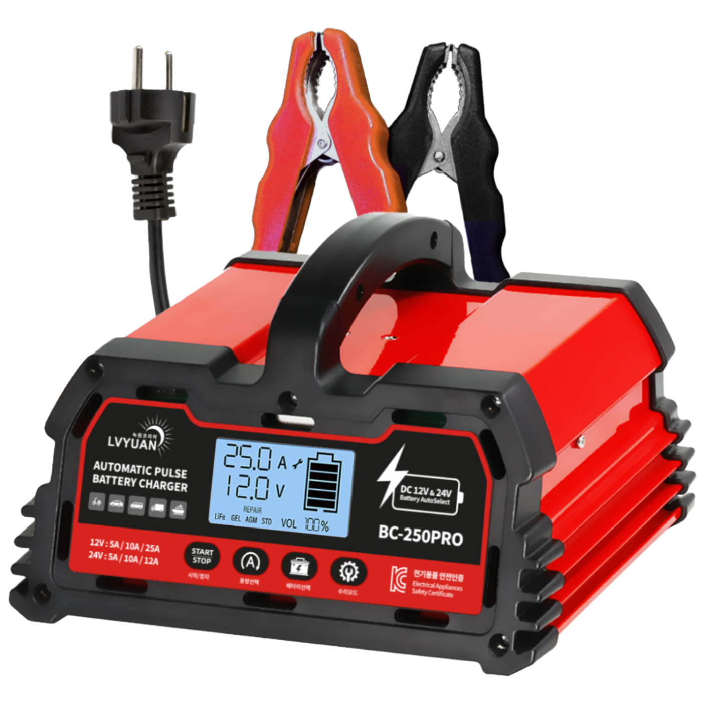 루앤 차량용 배터리 충전기 오토바이 화물차 트럭 스마트 자동 초고속충전, 1개, BC-250 PRO  12V24V-5A/10A/25A 95,900원