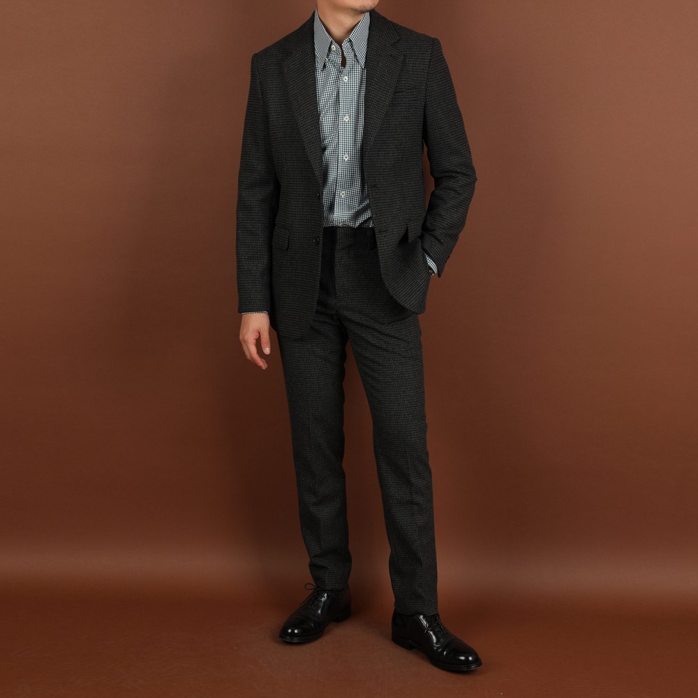 로얄수트 겨울 정장세트 차콜 먹색 하운드 체크 울 수트셋업 168,000원