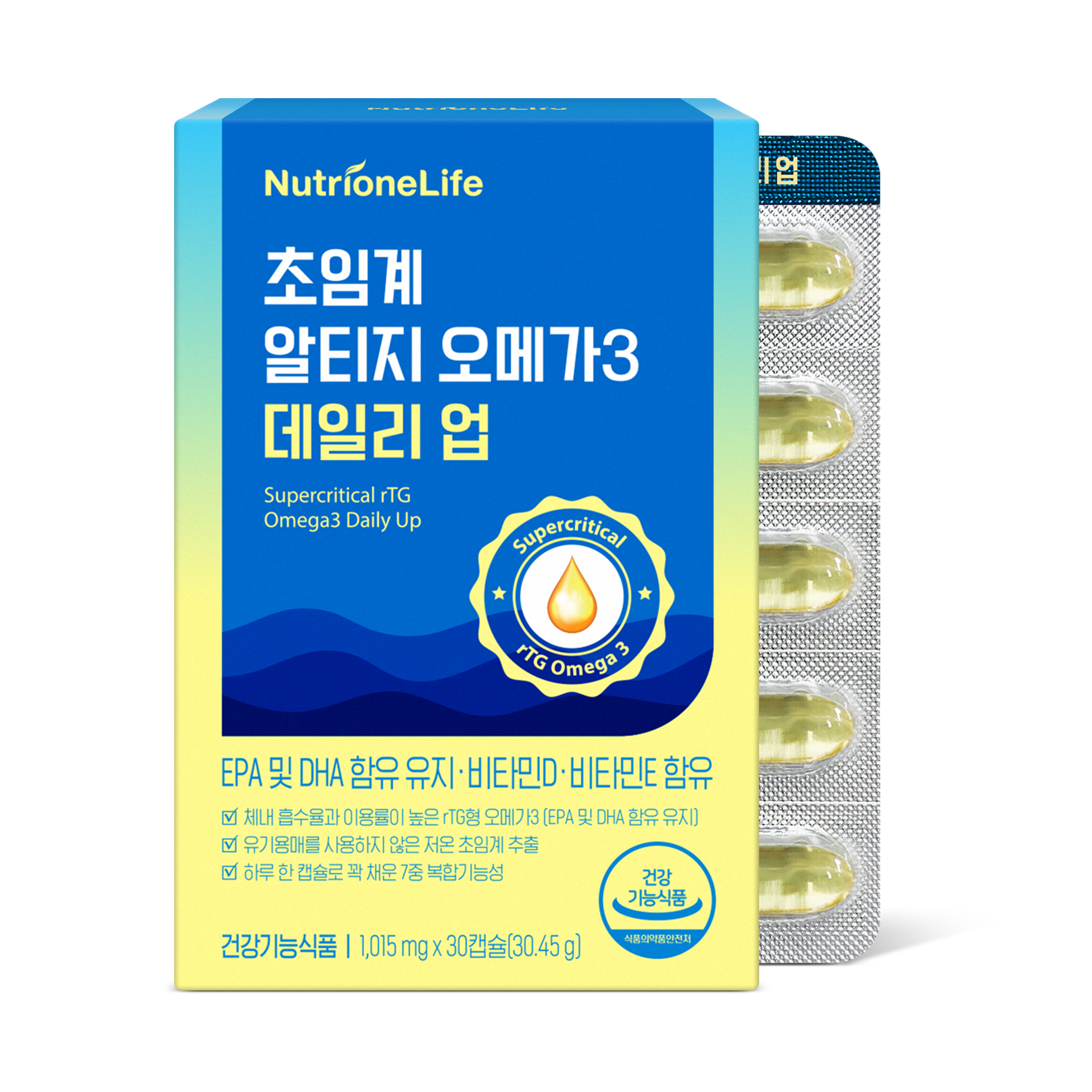 뉴트리원 초임계알티지오메가3 데일리 업 비타민D 비타민E 함유 혈행건강 초임계 rTG 오메가3 13,820원