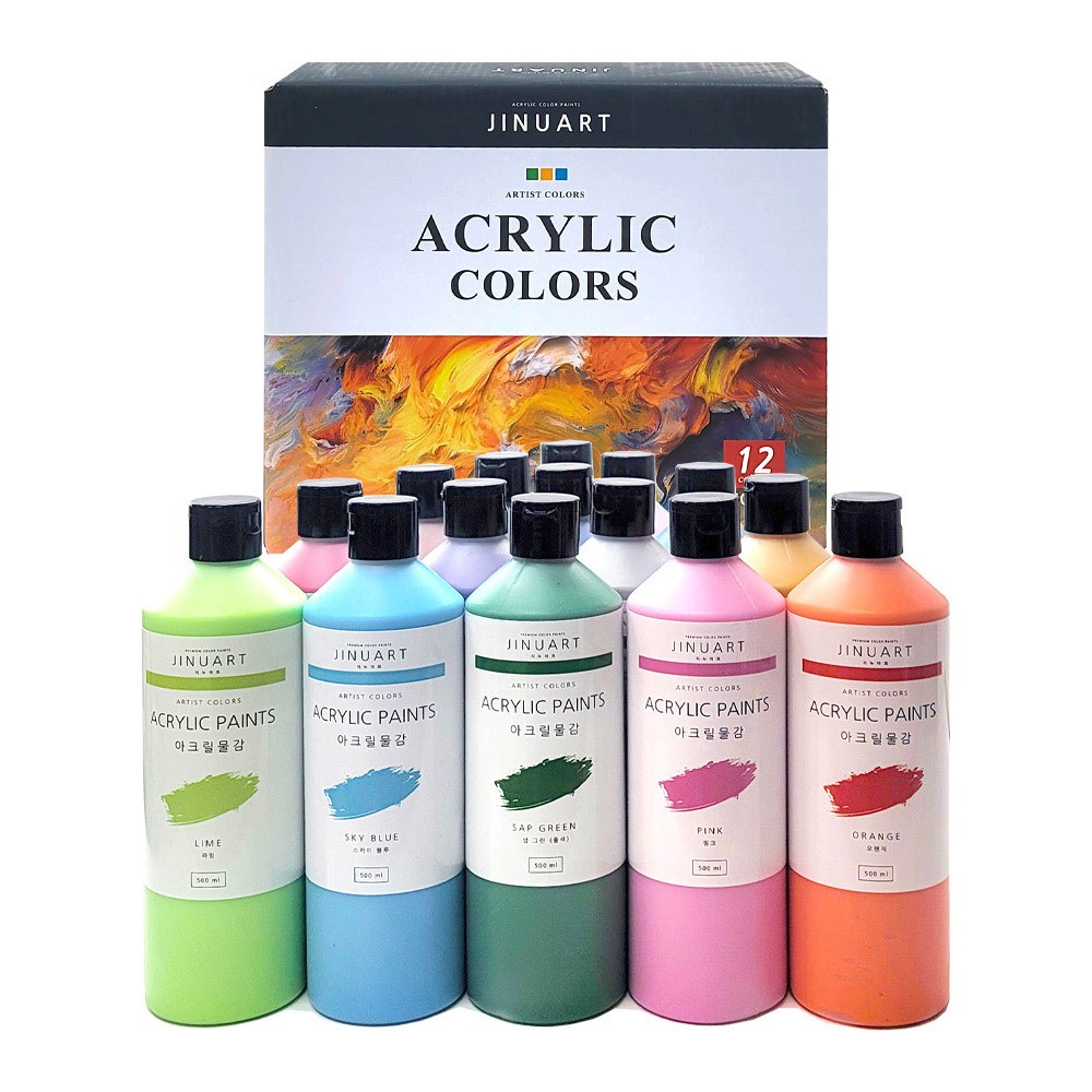 지누아트 아크릴물감세트 12색 대용량 KC인증 어린이 안전인증 500ml, 500ml 49,000원