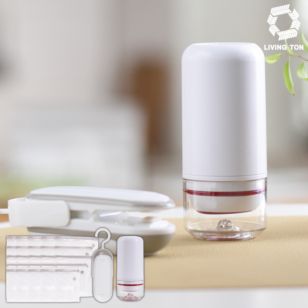 [씨엔쇼핑_TV홈쇼핑] 리빙톤 신선압축팩 오래가 구성1 _ 압축기1개,실링기1개,식품팩25개,클립5개 39,800원