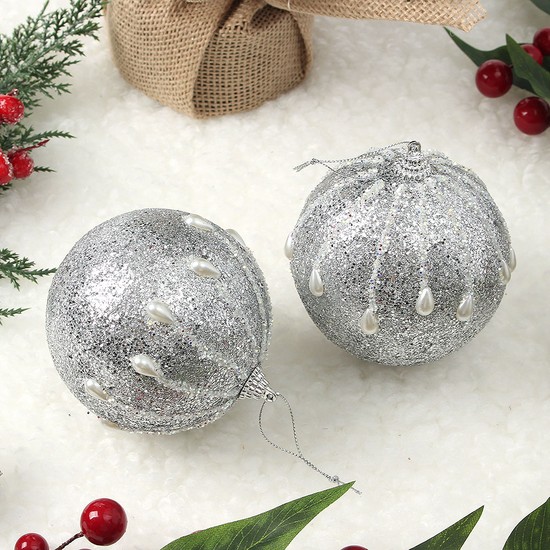 로열실버 글리터 장식볼 2p 10cm   진주드롭 6,900원