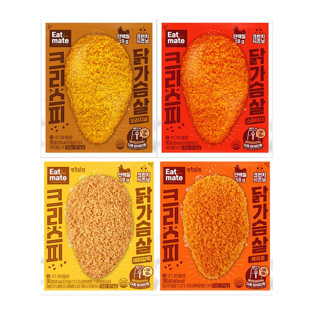 [랭킹닭컴] 잇메이트 크리스피 닭가슴살 4종 혼합구성, 32개, 90g 54,080원