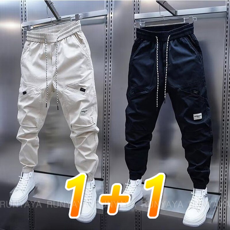 1+1 카고 바지 남자 스판 밴딩 조거팬츠 쿨바지  슬랙스 봄  가을   트레이닝팬츠 빅사이즈 남성바지 D99U 23,970원