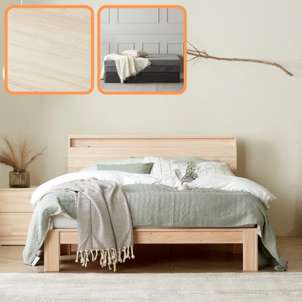 바르숲 무절 선반형+힐눕 편백나무 통원목 평상형 침대프레임 매트리스, 베이지 1,596,000원