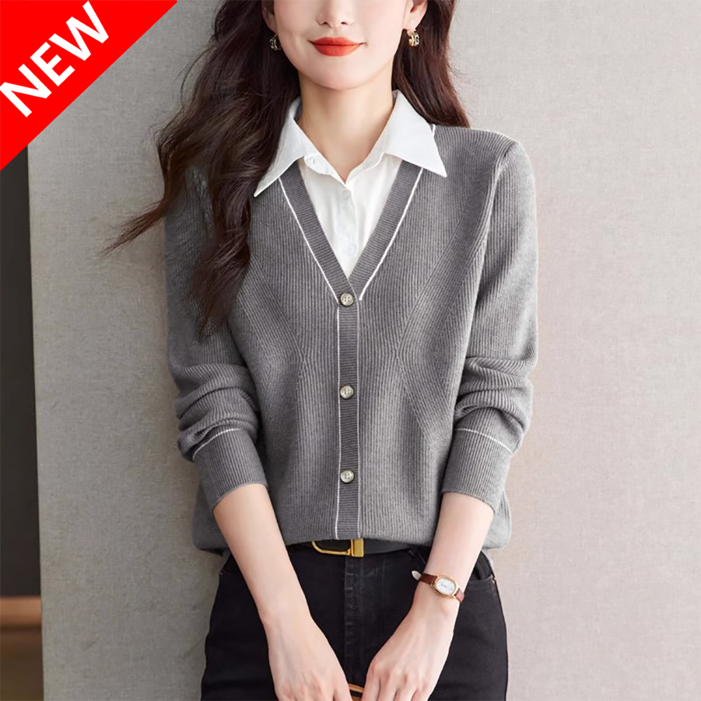 ZLVZ 여성 봄가을 레이어드 니트 가디건 셔츠카라 상의 세련된 데일리룩 BC1010 26,800원