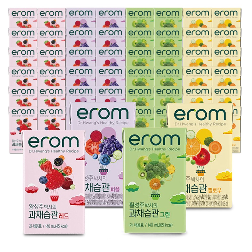 이롬 과채습관 레드 24팩+퍼플 24팩+그린 24팩+옐로우 24팩 (140ml/96팩) 49,900원