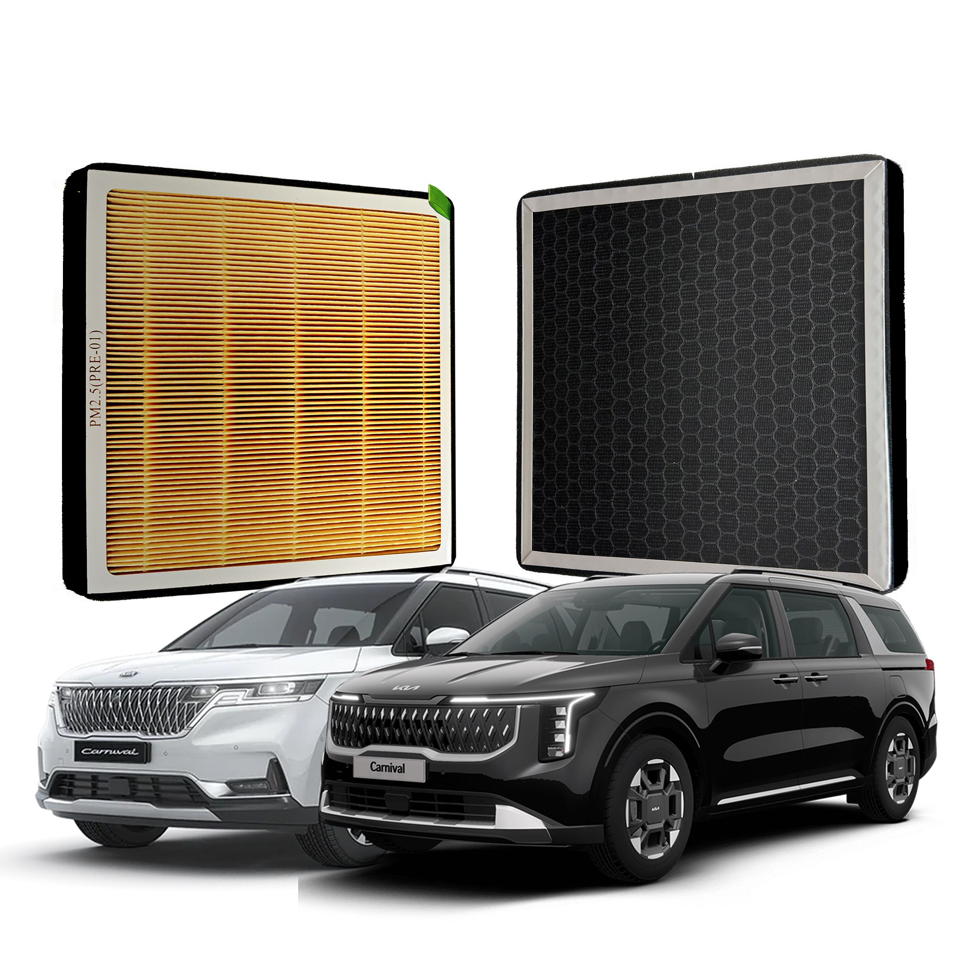 리얼핏 4세대 카니발 KA4 에어컨필터 앞뒤세트(활성탄 헤파 멀티) [호환], 1세트, PRE-0103 / 카니발KA4 앞뒤세트 29,800원