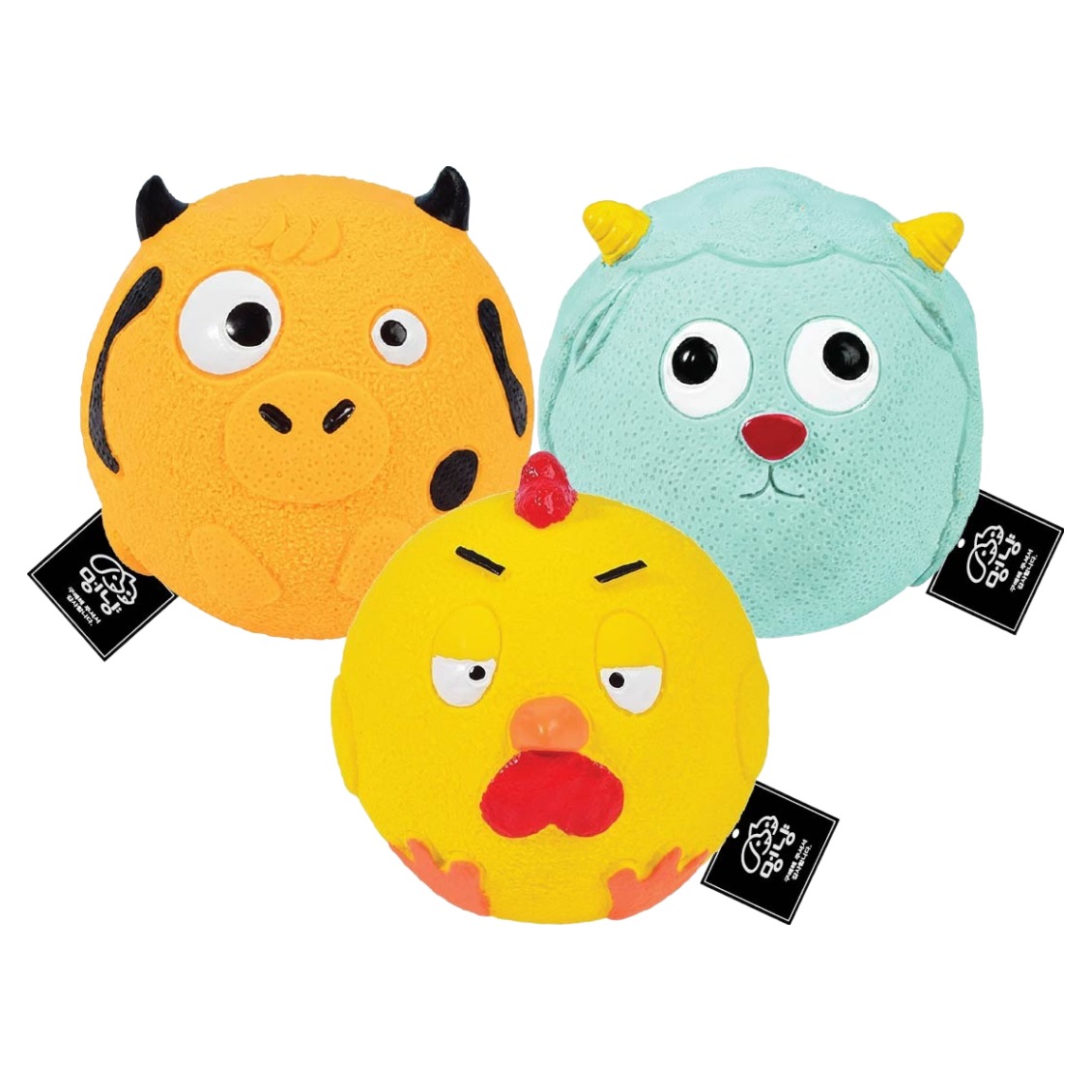 멍냥 강아지 말랑말랑 동글이 캐릭터 라텍스 사운드볼 삑삑이 장난감 세트, 혼합색상, 1세트 15,900원