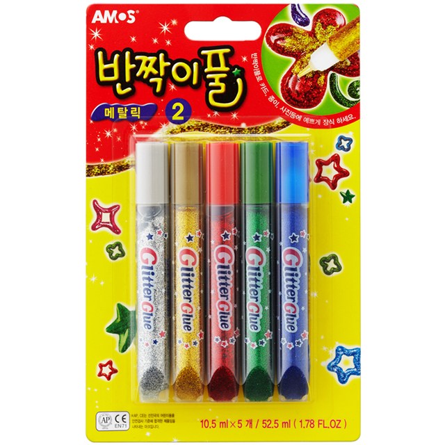 [동화오피스] 아모스 반짝이풀 5색세트 2번 메탈릭 / 글리터풀 2,600원