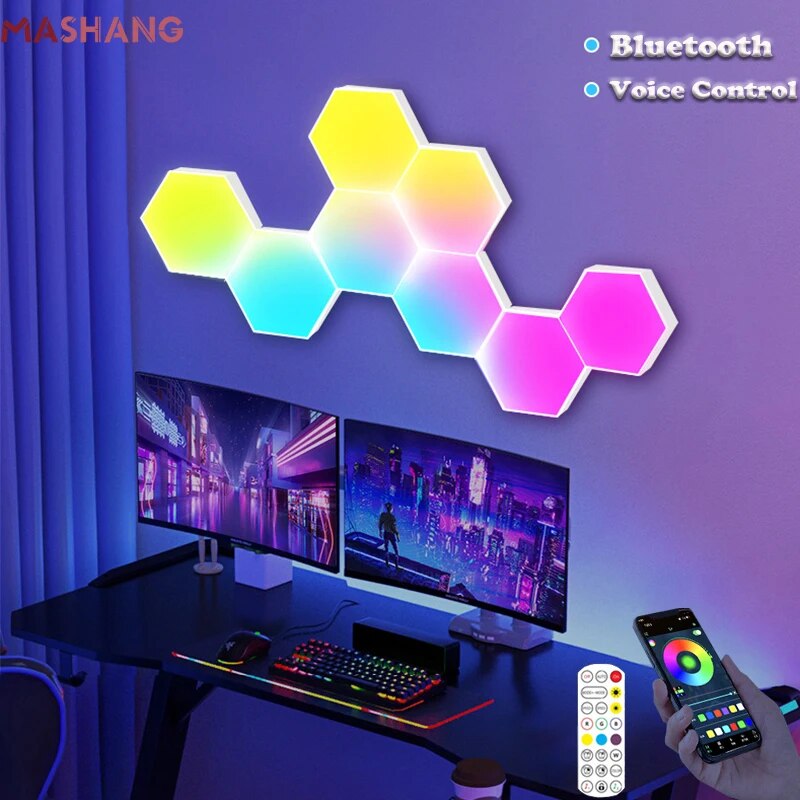 벌집조명 천장조명 스마트 블루투스 RGB LED 육각 조명 벽 패널 양자 원격 제어 허니콤 모듈 게임방 장식 30,200원