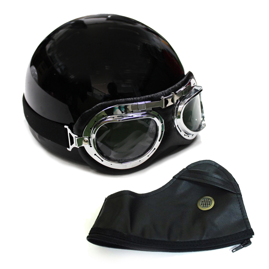 한미 고글모 빈티지 클래식 오토바이 스쿠터 유광 반모헬멧 + 탈부착 패션용고글 귀마개 포함, 블랙 31,000원