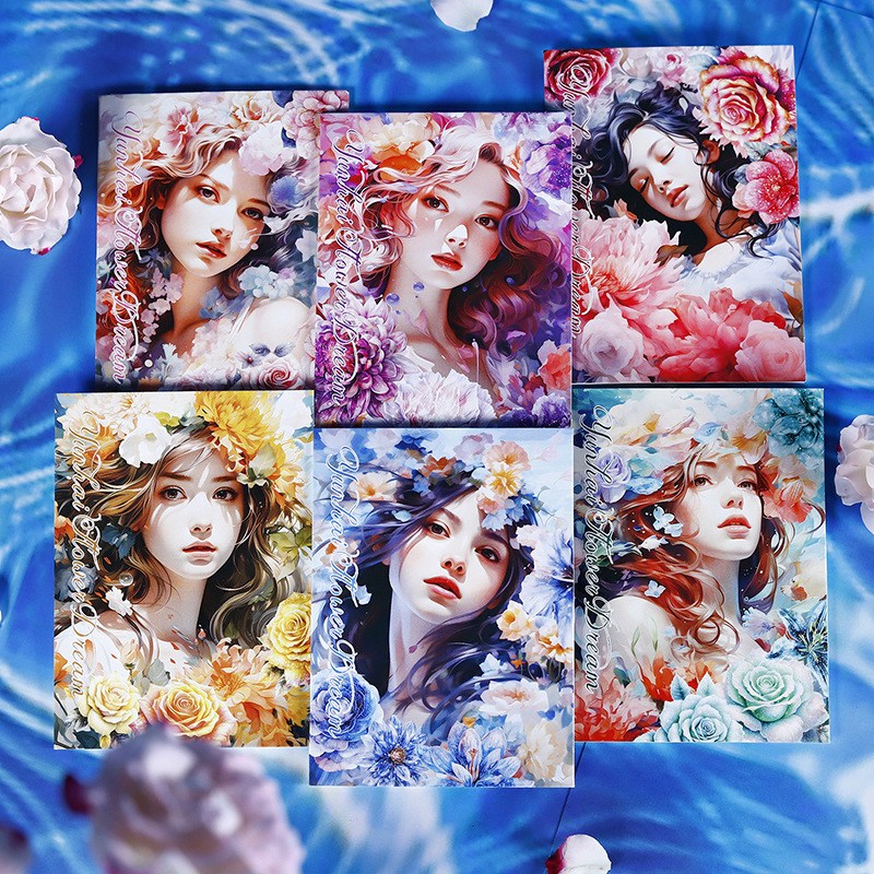 올리브파티 바다와플라워 시리즈 인물 소녀 감성 빈티지 다꾸 스티커 15p 세트, 6개, 핑크+블루+옐로우+그린+레드+퍼플 19,800원