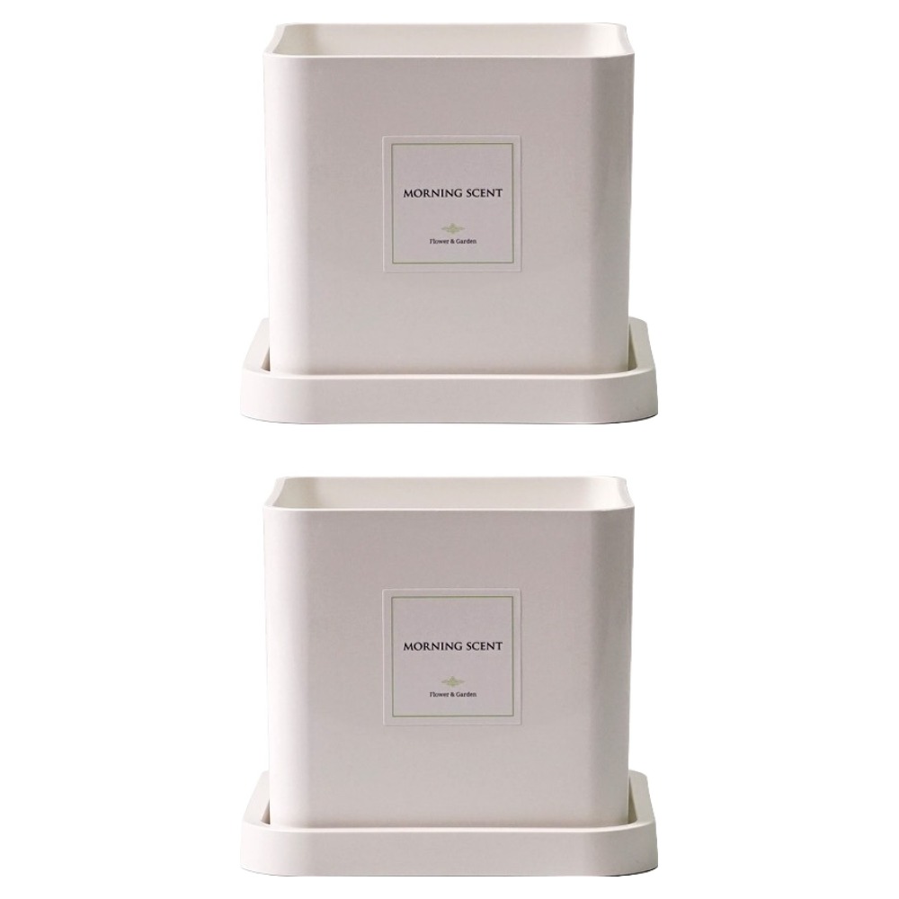 morningscent 가볍고 단단한 인테리어 플라스틱 사각화분 + 받침 세트, 화이트, 2세트 11,900원