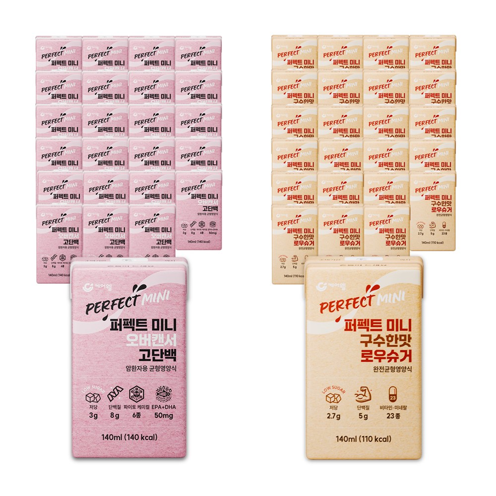케어웰 퍼펙트 미니 오버캔서 고단백 140ml 24p + 구수한맛 로우슈거 140ml 24p, 1세트, 140ml 52,800원