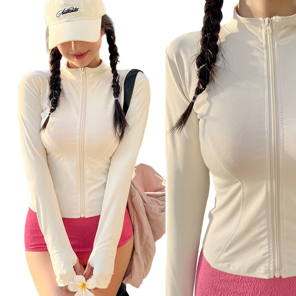 5컬러+3사이즈 UPF50+ 스토미 래쉬가드 슬림핏 하이넥 집업 긴팔 여행 여름 여성 여자 상의 비치웨어 스윔웨어, 아이보리 31,800원