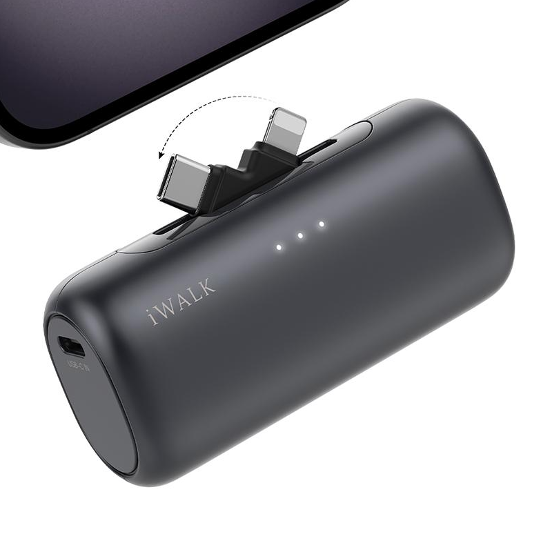 아이워크 iWALK 듀얼 커넥터 도킹형 미니 보조배터리 5000mAh PD 15W 초고속충전 일체형 아이폰 갤럭시 2in1 휴대용 잔량표시, 블랙 39,800원