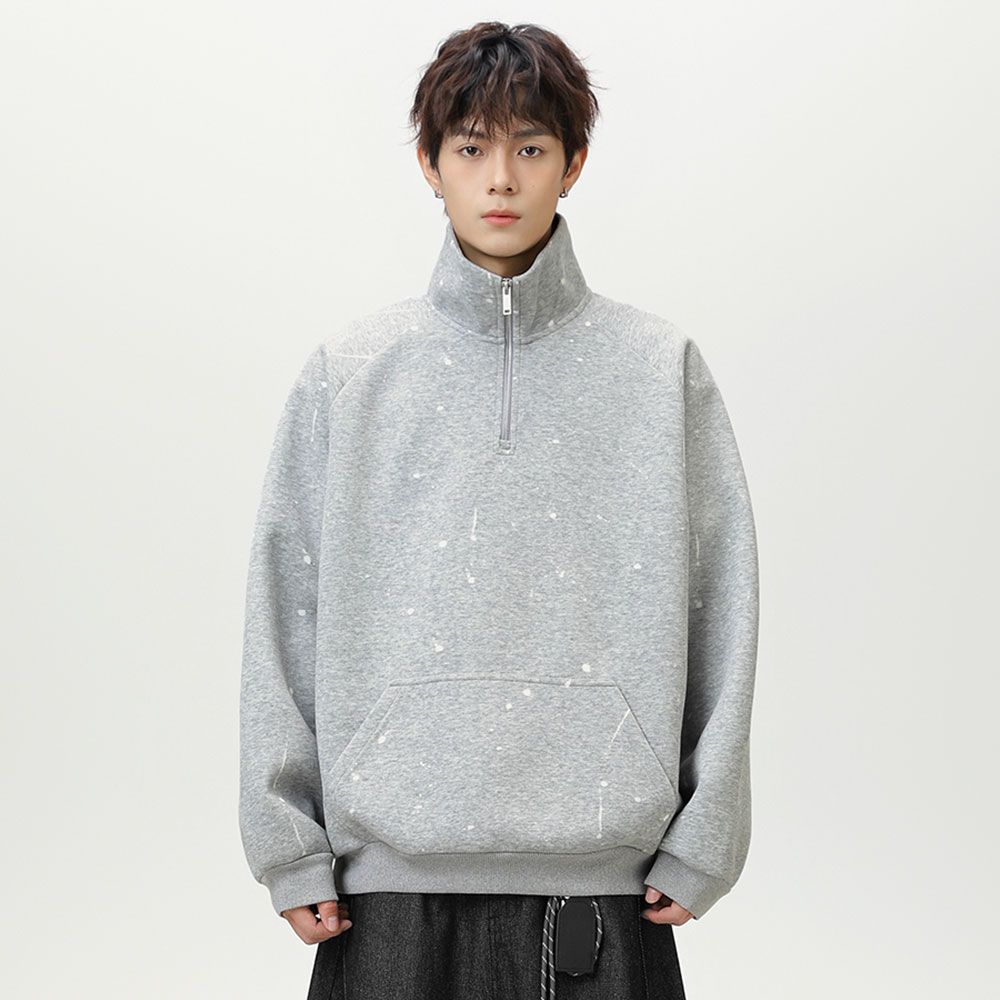 코디코치 포머 하프집업 하이넥 카라 스트릿 스플래터 패턴 페인트 맨투맨 멜란지 그레이 티셔츠 34,900원