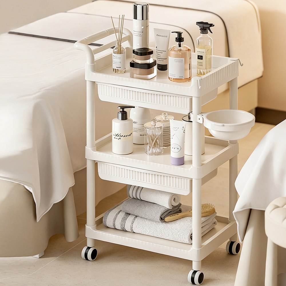 이동식 트롤리 수납함 미용실 트레이 3단 서랍장 가정용 미용실용 다용도 회전 수납 카트 32,800원