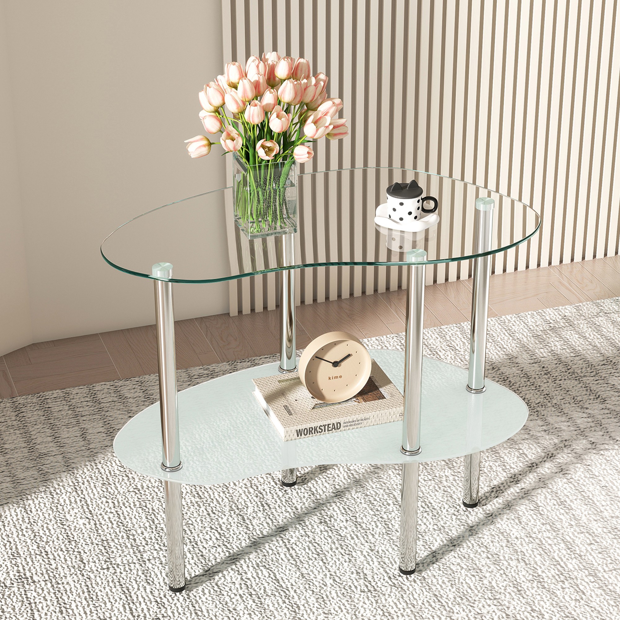 제이더블유퍼니처 거실 쇼파 테이블 2단 강화유리 수납형, 투명 49,000원