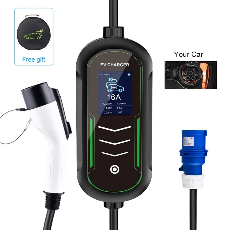 IPENGEN 휴대용 EV 충전기 220V 7KW J1772 Type1 IEC62196 Type2 GBT 32A 전기 자동차 용 가변 전류 120,930원