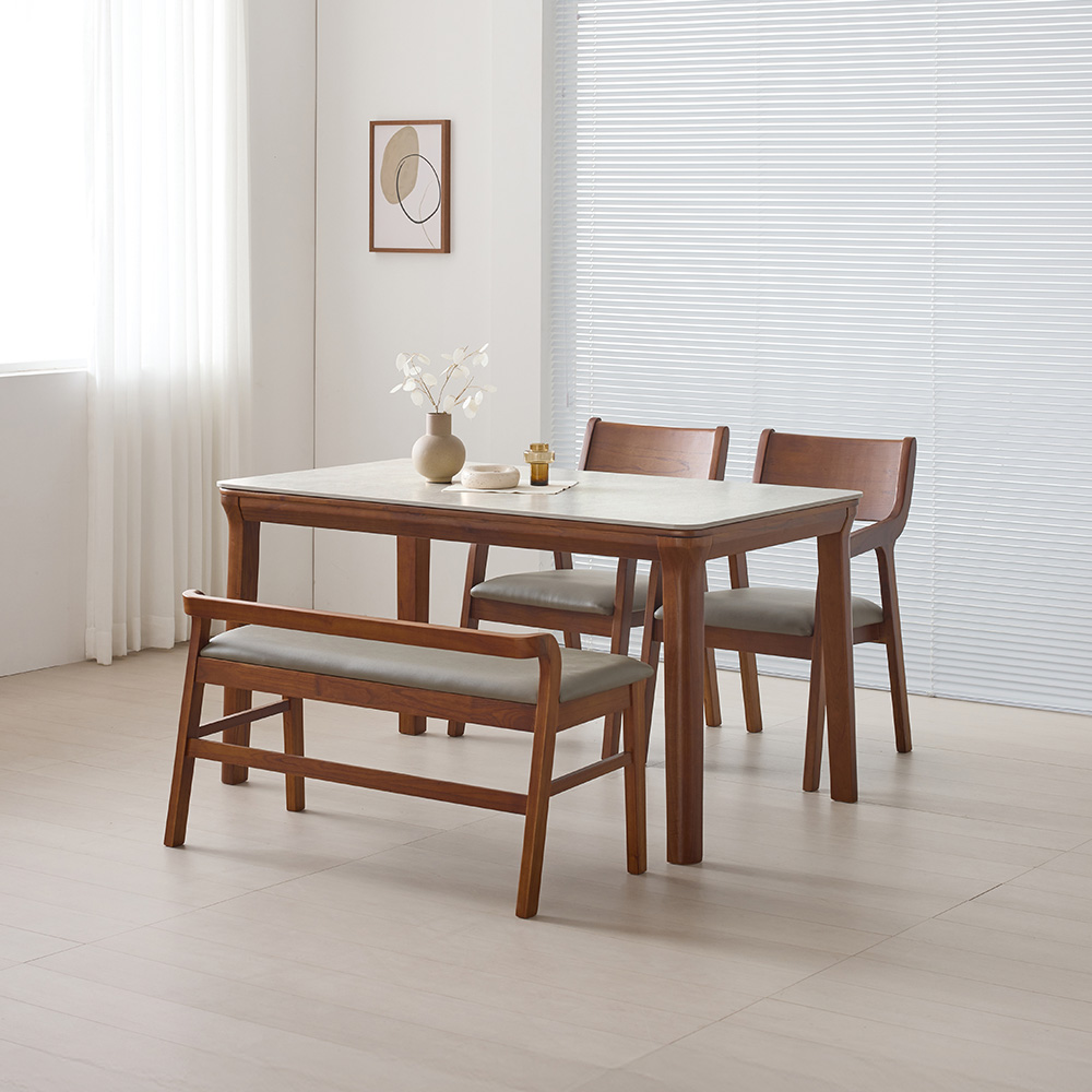 라로퍼니처 노르딕 1400 연그레이 포세린 통 세라믹 4인 식탁 세트 4인용 참죽나무 원목 테이블, 일반 2 + 벤치 1, 단품 583,000원