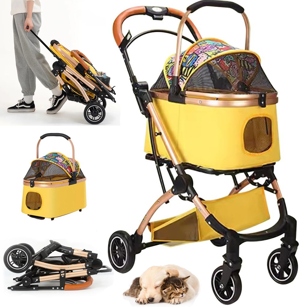 강아지유모차 접이식 분리식 이동 카트 이동식 웨건 카트 펫 스토롤러 강아지 고양이 분리형 원터치 퀵폴딩 접이식 개모차 G13, 옐로우 150,000원