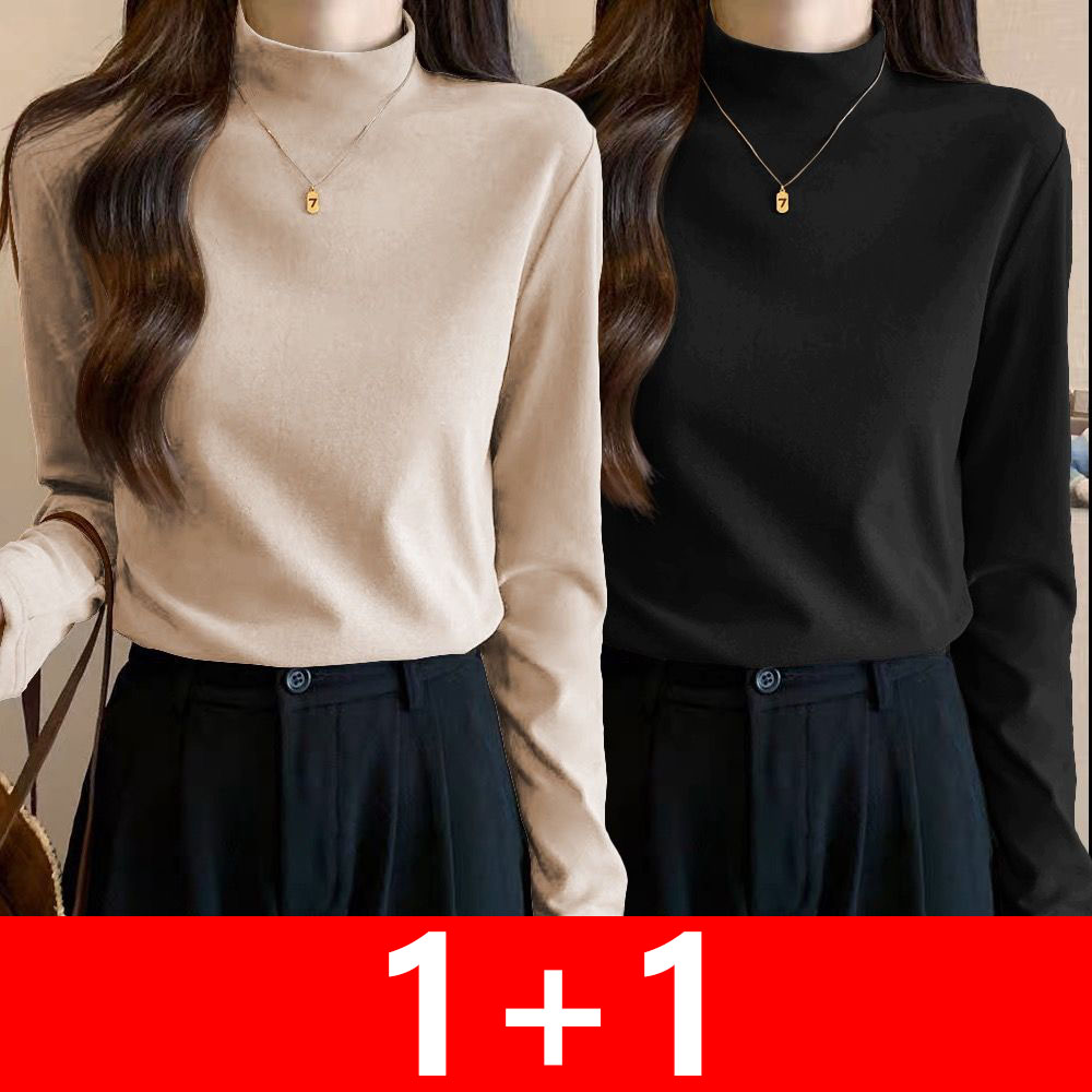 지고다그 1+1 여성 반폴라티 데일리 기모 이너티 겨울 따뜻한 슬림핏 기본 긴팔티 HH3191 21,000원