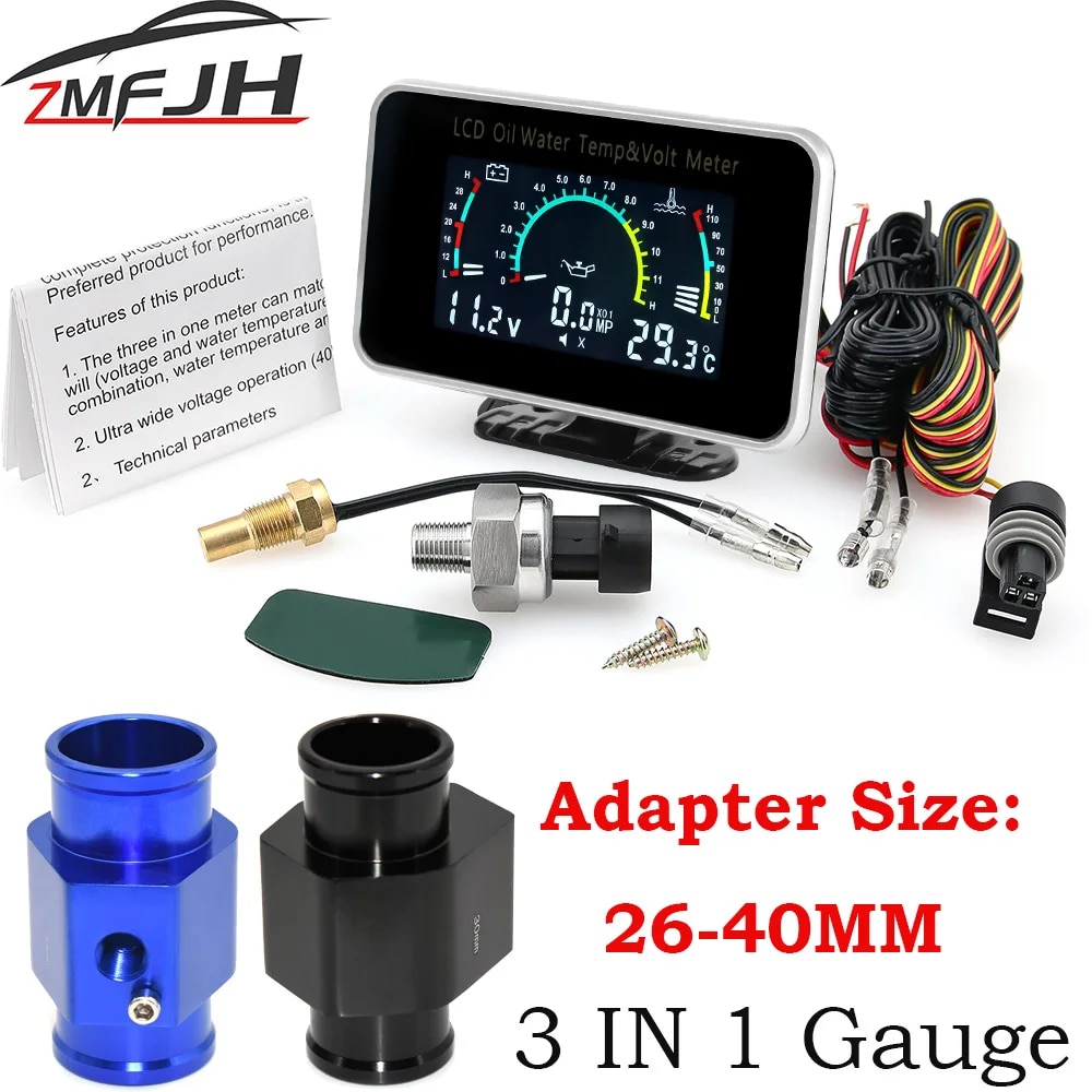 자동차 트럭 LCD 디지털 게이지, 수온, 오일 압력, 전압계, 1/8NPT 센서, 수온 어댑터, 26-40mm, 3 in 1 미터 18,900원