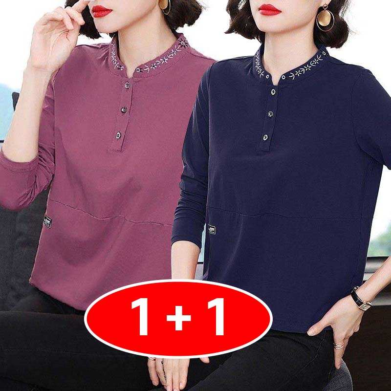 TIMEPURE 중년여성 반집업 꽃 자수 긴팔 티 라운드넥 빅사이즈 레이어드 가을봄 신상 긴소매 티셔츠 프린트 캐주얼 데일리 베이직 이너 상의 29,800원