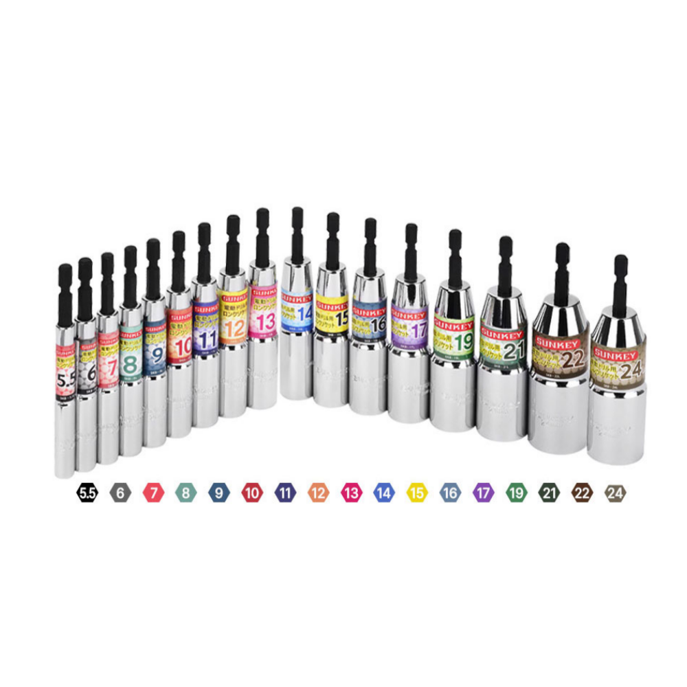 크롬 몰리브덴 재질 110mm 롱타입 SUNKEY 육각 롱비트소켓 24mm 15,500원