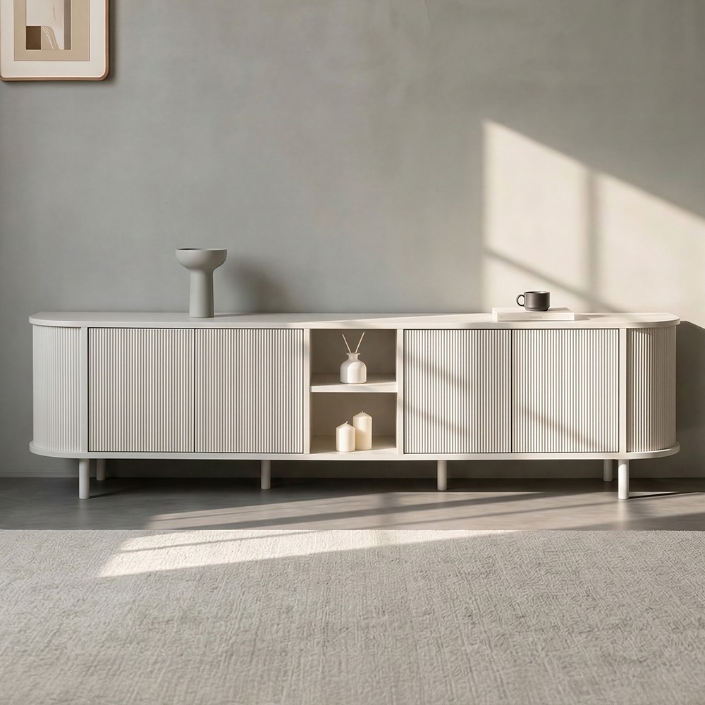 밀라노 2100 라운드 템바보드 높은거실장 티비다이 tv선반 강화유리선반 2color 251,000원