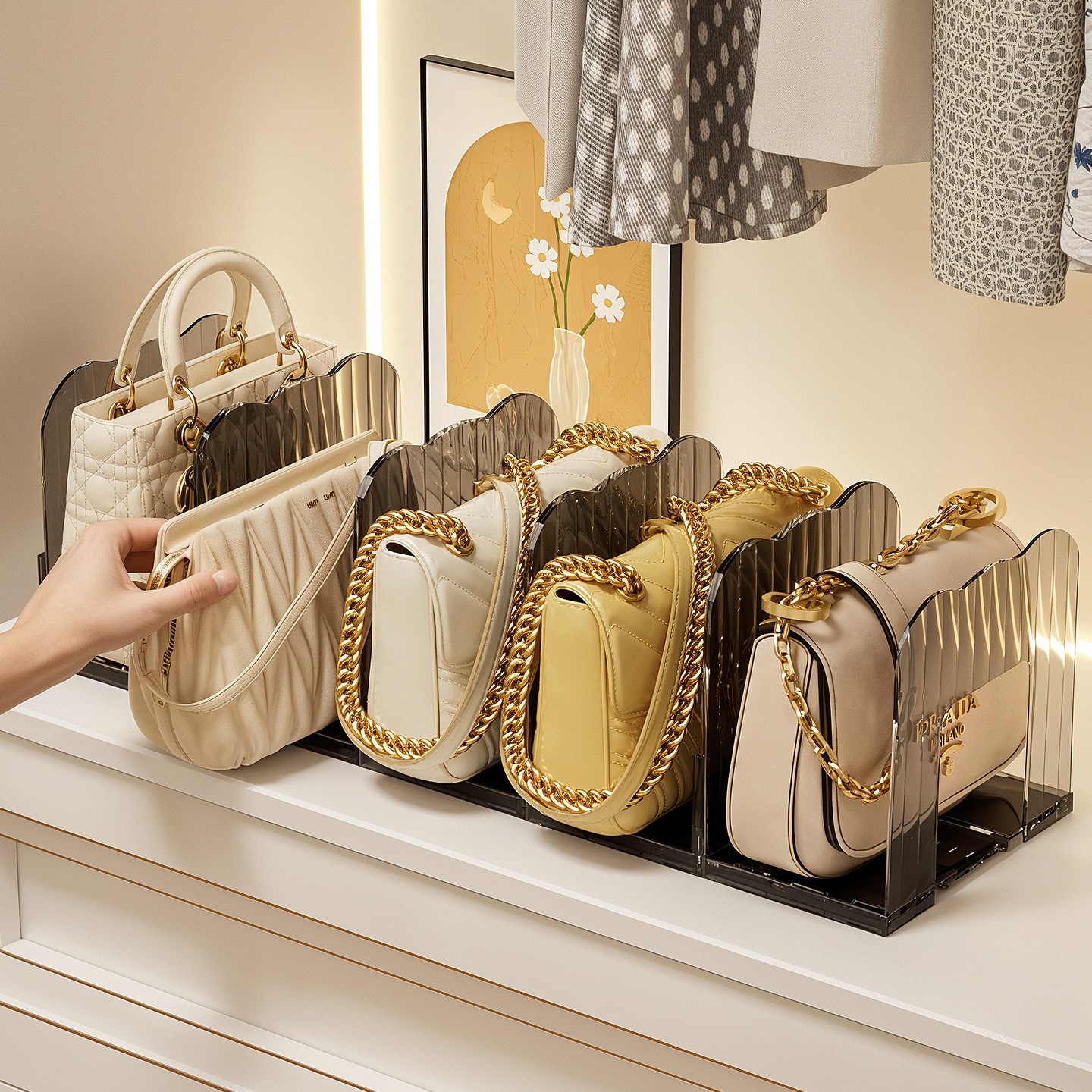 가방수납정리대 가방보관함 가방분리수납 선반형 가방정리함 옷장수납 인테리어소품 가방보호 수납랙, 3개, 투명 16,000원