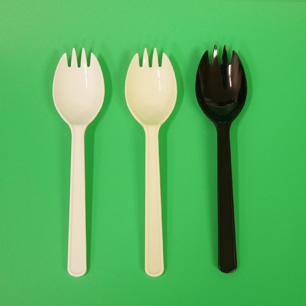 스포키 (1개) 16cm / 포크 숟가락 수저 스푼 일회용 플라스틱 벌크 개별 낱개 포장 배달 캠핑 테이크아웃 용기 백색 미색 블랙 50원