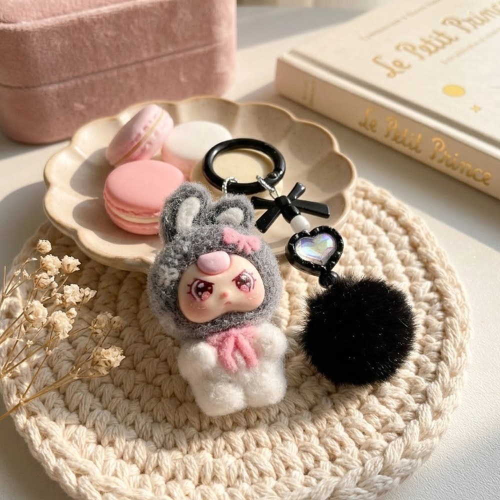 라부부 미니 키링 키링줄 세트구성 캐릭터 가방 키링 귀여운 열쇠고리 가방 고리, 1개, 리본(블랙) 7,500원