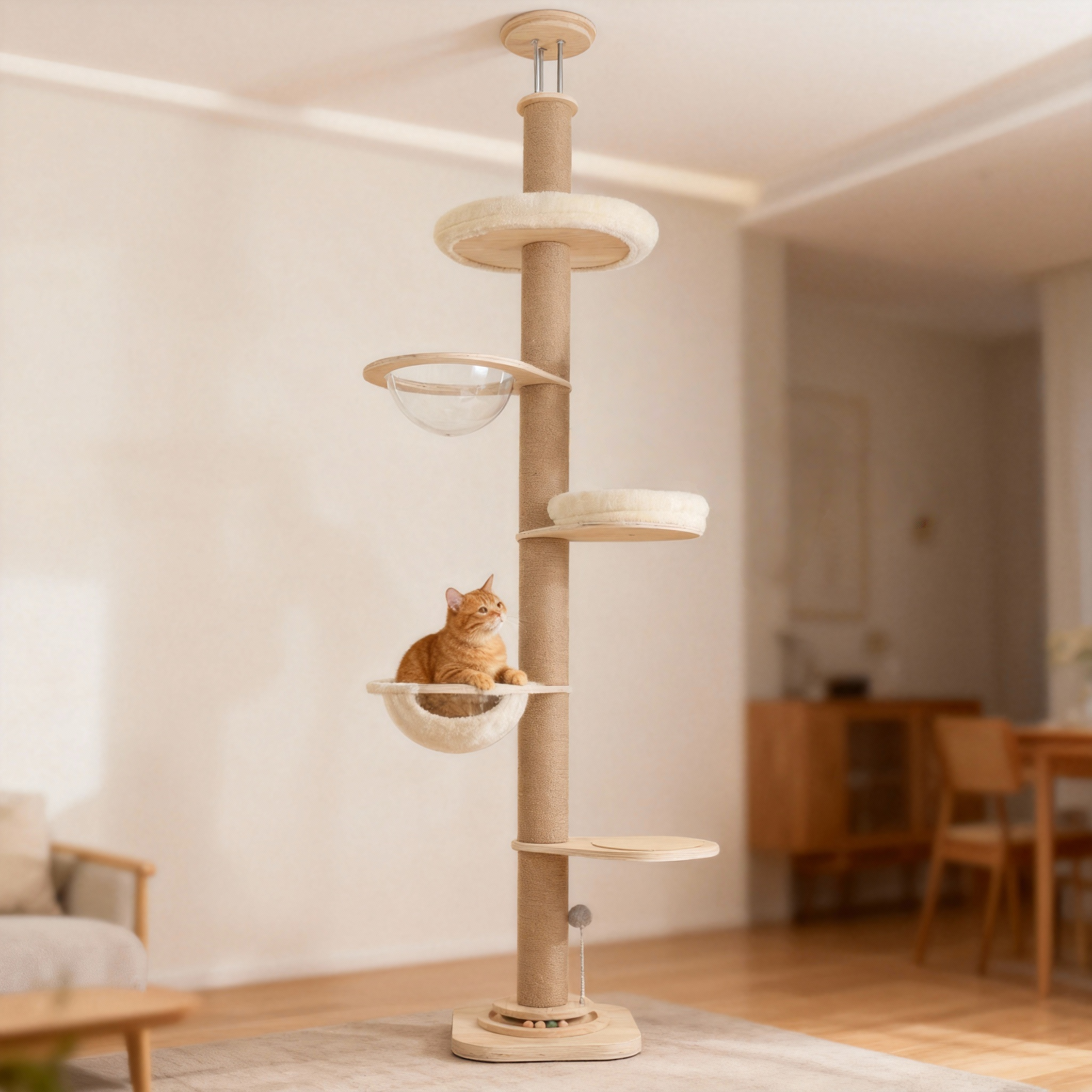 MILA&LOUIS 대형 원목 냥이 놀이터 고양이 집사 장난감 캣폴 다기능 고양이 캣타워 클라이밍 놀이터 (우주 매트+깃털장난감 증정), 1개, TTC-01 111,000원