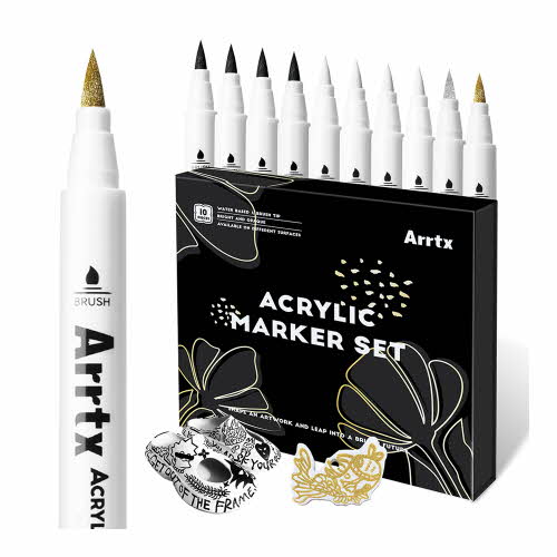 아트엑스 아크릴 마카펜 세트 4색 총 10개(화이트 4개, 블랙 4개, 골드1개, 실버 1개) 브러시형 생활방수 전문가용, 4색, 1세트 12,000원