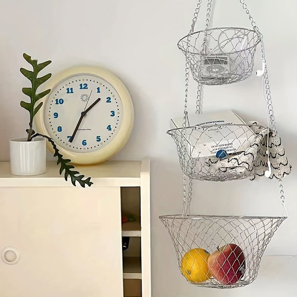 에브리샤인 걸이식 스테인레스 그물망 3단 다용도 바구니 14,800원