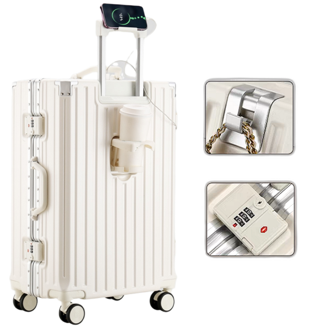 POMTOR 캐리어 하드 알루미늄 프레임 컵홀더 USB연결젠더 중대형 다용도 여행용캐리어 74,530원