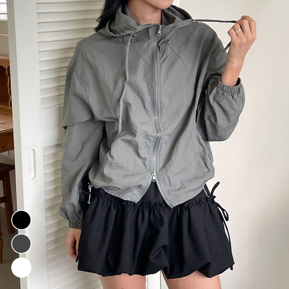 메이리앤 여성 아노락 바람막이 자켓 크롭핏 벌룬 소매 점퍼 21,800원