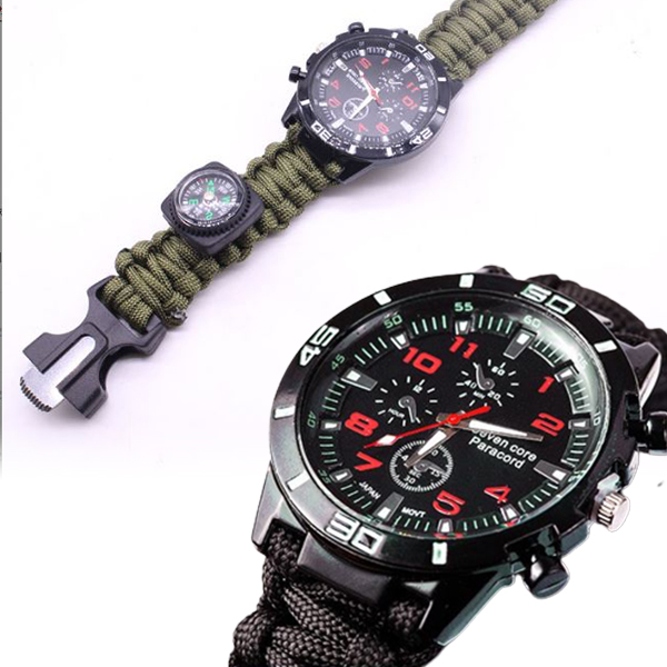 도매창고 일반시계 생존 로프 나침반 부싯돌 밧줄 캠핑 파이어스틱 방수 생활 시계 팔찌 비상용 호루라기 파라코드 재난 용품 키트 3,900원