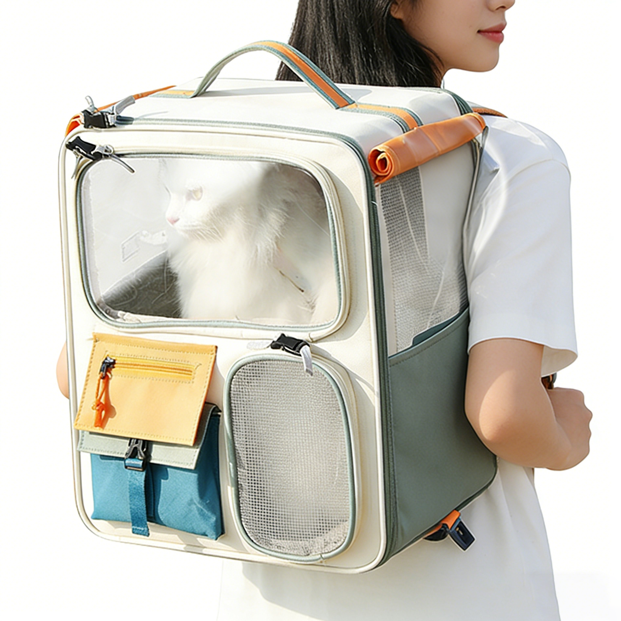 포프린츠펫 4륜 강아지 캐리어 접이식 고양이 이동장 반려동물 이동가방, 1개, 베이지색 24,800원