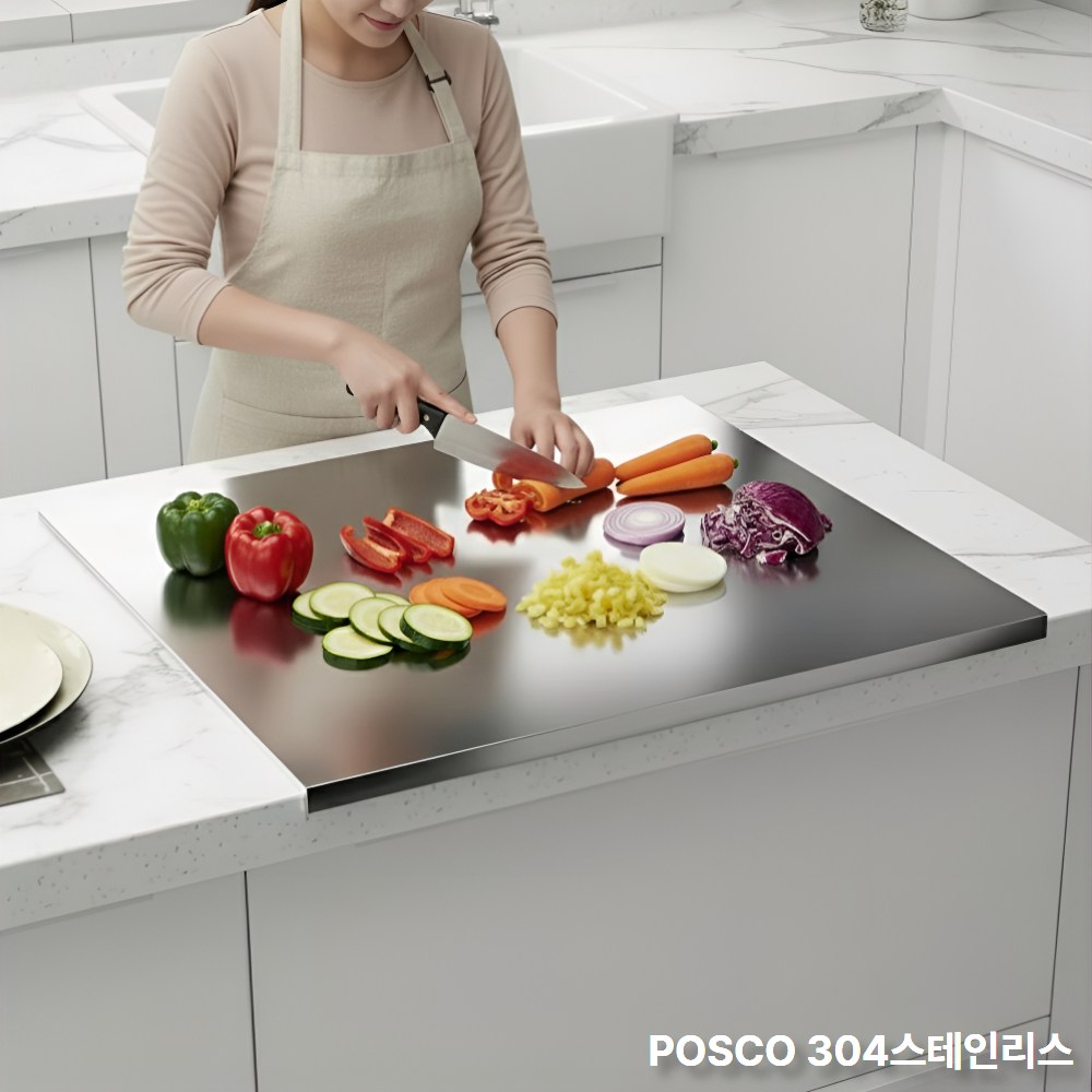 [국내생산] 304 스테인리스 절곡형 도마 / 싱크대 상판 대형 위생 양면도마 베이킹보드 겸용 풀리제, 1개, 스텐 41,100원